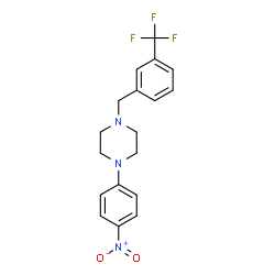 ChemSpider 2D Image | 1-(4-Nitrophenyl)-4-[3-(trifluoromethyl)benzyl]piperazine | C18H18F3N3O2