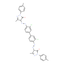 ChemSpider 2D Image | 4,4'-[(3,3'-Dichloro-4,4'-biphenyldiyl)di-2,1-diazenediyl]bis[5-methyl-2-(4-methylphenyl)-2,4-dihydro-3H-pyrazol-3-one] | C34H28Cl2N8O2