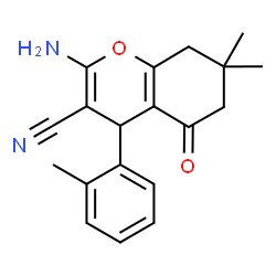 ChemSpider 2D Image | 2-Amino-7,7-dimethyl-4-(2-methylphenyl)-5-oxo-5,6,7,8-tetrahydro-4H-chromene-3-carbonitrile | C19H20N2O2