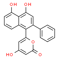 ChemSpider 2D Image | 6-(4,5-Dihydroxy-2-phenyl-1-naphthyl)-4-hydroxy-2H-pyran-2-one | C21H14O5