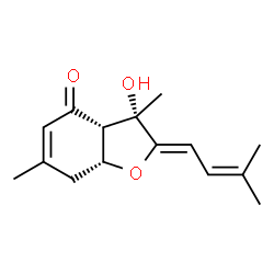 ChemSpider 2D Image | (2Z,3S,3aS,7aR)-3-Hydroxy-3,6-dimethyl-2-(3-methyl-2-buten-1-ylidene)-3,3a,7,7a-tetrahydro-1-benzofuran-4(2H)-one | C15H20O3