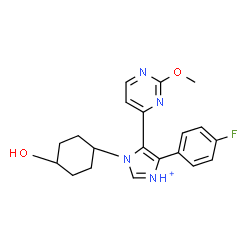 ChemSpider 2D Image | 4-(4-Fluorophenyl)-1-(4-hydroxycyclohexyl)-5-(2-methoxy-4-pyrimidinyl)-1H-imidazol-3-ium | C20H22FN4O2