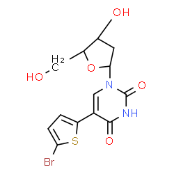 ChemSpider 2D Image | 5-(5-Bromo-2-thienyl)-1-(2-deoxypentofuranosyl)-2,4(1H,3H)-pyrimidinedione | C13H13BrN2O5S
