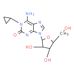 ChemSpider 2D Image | 6-Amino-1-cyclopropyl-9-pentofuranosyl-1,9-dihydro-2H-purin-2-one | C13H17N5O5