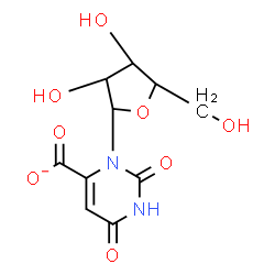 ChemSpider 2D Image | 2,6-Dioxo-3-pentofuranosyl-1,2,3,6-tetrahydro-4-pyrimidinecarboxylate | C10H11N2O8