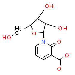 ChemSpider 2D Image | 2-Oxo-1-pentofuranosyl-1,2-dihydro-3-pyridinecarboxylate | C11H12NO7
