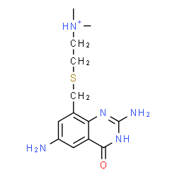 ChemSpider 2D Image | 2-{[(2,6-Diamino-4-oxo-3,4-dihydro-8-quinazolinyl)methyl]sulfanyl}-N,N-dimethylethanaminium | C13H20N5OS
