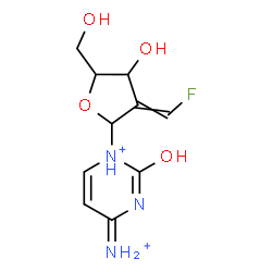 ChemSpider 2D Image | 4-Ammonio-1-[2-deoxy-2-(fluoromethylene)pentofuranosyl]-2-oxo-1,2-dihydropyrimidin-1-ium | C10H14FN3O4
