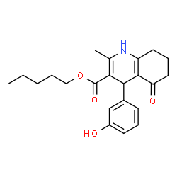 ChemSpider 2D Image | Pentyl 4-(3-hydroxyphenyl)-2-methyl-5-oxo-1,4,5,6,7,8-hexahydro-3-quinolinecarboxylate | C22H27NO4