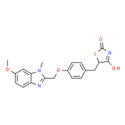 ChemSpider 2D Image | 5-{4-[(6-Methoxy-1-methyl-1H-benzimidazol-2-yl)methoxy]benzyl}-1,3-thiazolidine-2,4-dione | C20H19N3O4S