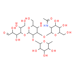 ChemSpider 2D Image | 2-Acetamido-2-deoxyhexopyranosyl-(1->3)-[6-deoxyhexopyranosyl-(1->2)]hexopyranosyl-(1->4)hexose | C26H45NO20