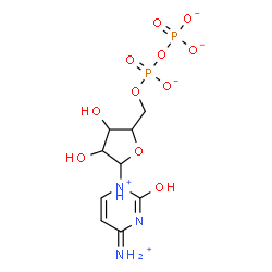 ChemSpider 2D Image | 4-Ammonio-2-oxo-1-{5-O-[(phosphonatooxy)phosphinato]pentofuranosyl}-1,2-dihydropyrimidin-1-iumato | C9H14N3O11P2