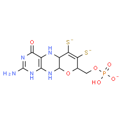 ChemSpider 2D Image | (2-Amino-4-oxo-6,7-disulfido-1,5,5a,8,9a,10-hexahydro-4H-pyrano[3,2-g]pteridin-8-yl)methyl hydrogen phosphate | C10H11N5O6PS2