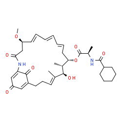 ChemSpider 2D Image | (5R,6E,8E,10E,13S,14S,15R,16E)-15-Hydroxy-5-methoxy-14,16-dimethyl-3,22,24-trioxo-2-azabicyclo[18.3.1]tetracosa-1(23),6,8,10,16,20-hexaen-13-yl N-(cyclohexylcarbonyl)-D-alaninate | C36H48N2O8