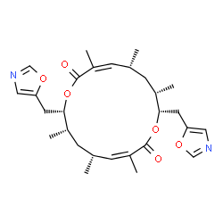ChemSpider 2D Image | (3Z,5R,7S,8S,11Z,13R,15S,16S)-3,5,7,11,13,15-Hexamethyl-8,16-bis(1,3-oxazol-5-ylmethyl)-1,9-dioxacyclohexadeca-3,11-diene-2,10-dione | C28H38N2O6