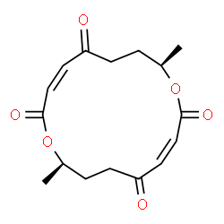 ChemSpider 2D Image | (3Z,8R,11Z,16R)-8,16-Dimethyl-1,9-dioxacyclohexadeca-3,11-diene-2,5,10,13-tetrone | C16H20O6