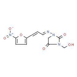 ChemSpider 2D Image | 3-(Hydroxymethyl)-1-{(E)-[3-(5-nitro-2-furyl)-2-propen-1-ylidene]amino}-2,4-imidazolidinedione | C11H10N4O6