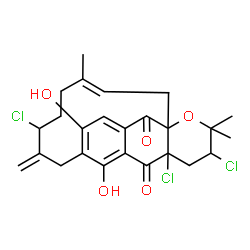 ChemSpider 2D Image | (3E)-7,16,18-Trichloro-11,22-dihydroxy-4,19,19-trimethyl-8-methylene-20-oxatetracyclo[11.7.1.1~10,14~.0~1,16~]docosa-3,10(22),11,13-tetraene-15,21-dione | C25H27Cl3O5