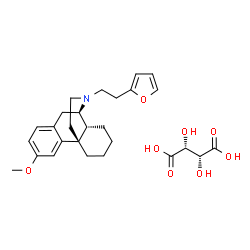 ChemSpider 2D Image | (2R,3R)-2,3-Dihydroxysuccinic acid - 17-[2-(2-furyl)ethyl]-3-methoxymorphinan (1:1) | C27H35NO8