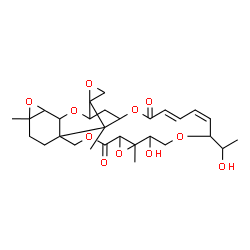 ChemSpider 2D Image | (20Z,22E)-16-Hydroxy-19-(1-hydroxyethyl)-6,15,27-trimethyl-12H,24H-spiro[2,5,11,14,18,25-hexaoxahexacyclo[24.2.1.0~3,9~.0~4,6~.0~9,27~.0~13,15~]nonacosa-20,22-diene-28,2'-oxirane]-12,24-dione | C29H38O11