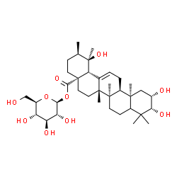 ChemSpider 2D Image | 1-O-[(2beta,3beta,5xi,9beta,18alpha)-2,3,19-Trihydroxy-28-oxours-12-en-28-yl]-beta-D-glucopyranose | C36H58O10