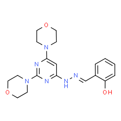 ChemSpider 2D Image | 2-[(E)-{[2,6-Di(4-morpholinyl)-4-pyrimidinyl]hydrazono}methyl]phenol | C19H24N6O3