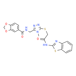 ChemSpider 2D Image | N-[(5-{[2-(1,3-Benzothiazol-2-ylamino)-2-oxoethyl]sulfanyl}-4-methyl-4H-1,2,4-triazol-3-yl)methyl]-1,3-benzodioxole-5-carboxamide | C21H18N6O4S2
