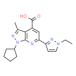 ChemSpider 2D Image | 1-cyclopentyl-6-(1-ethylpyrazol-3-yl)-3-methylpyrazolo[3,4-b]pyridine-4-carboxylic acid | C18H21N5O2