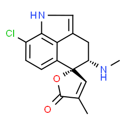 ChemSpider 2D Image | (4S)-8-Chloro-4'-methyl-4-(methylamino)-3,4-dihydro-1H,5'H-spiro[benzo[cd]indole-5,2'-furan]-5'-one | C16H15ClN2O2