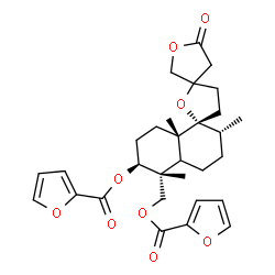 ChemSpider 2D Image | (2''R,5'R,5''R,6''S,8a''S)-5''-[(2-Furoyloxy)methyl]-2'',5'',8a''-trimethyl-5-oxododecahydro-2''H-dispiro[furan-3,2'-furan-5',1''-naphthalen]-6''-yl 2-furoate | C30H36O9