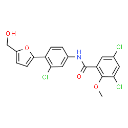 ChemSpider 2D Image | 3,5-Dichloro-N-{3-chloro-4-[5-(hydroxymethyl)-2-furyl]phenyl}-2-methoxybenzamide | C19H14Cl3NO4