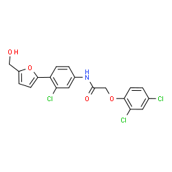 ChemSpider 2D Image | N-{3-Chloro-4-[5-(hydroxymethyl)-2-furyl]phenyl}-2-(2,4-dichlorophenoxy)acetamide | C19H14Cl3NO4