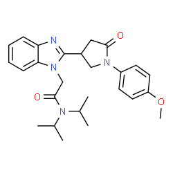 ChemSpider 2D Image | N,N-Diisopropyl-2-{2-[1-(4-methoxyphenyl)-5-oxo-3-pyrrolidinyl]-1H-benzimidazol-1-yl}acetamide | C26H32N4O3