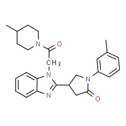 ChemSpider 2D Image | 1-(3-Methylphenyl)-4-{1-[2-(4-methyl-1-piperidinyl)-2-oxoethyl]-1H-benzimidazol-2-yl}-2-pyrrolidinone | C26H30N4O2