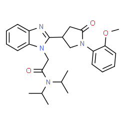 ChemSpider 2D Image | N,N-Diisopropyl-2-{2-[1-(2-methoxyphenyl)-5-oxo-3-pyrrolidinyl]-1H-benzimidazol-1-yl}acetamide | C26H32N4O3