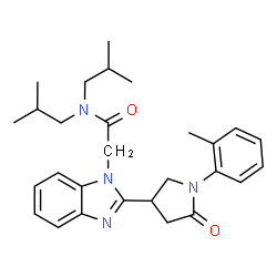 ChemSpider 2D Image | N,N-Diisobutyl-2-{2-[1-(2-methylphenyl)-5-oxo-3-pyrrolidinyl]-1H-benzimidazol-1-yl}acetamide | C28H36N4O2
