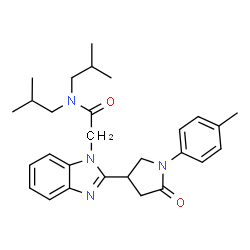 ChemSpider 2D Image | N,N-Diisobutyl-2-{2-[1-(4-methylphenyl)-5-oxo-3-pyrrolidinyl]-1H-benzimidazol-1-yl}acetamide | C28H36N4O2