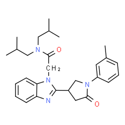 ChemSpider 2D Image | N,N-Diisobutyl-2-{2-[1-(3-methylphenyl)-5-oxo-3-pyrrolidinyl]-1H-benzimidazol-1-yl}acetamide | C28H36N4O2