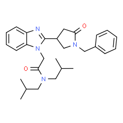 ChemSpider 2D Image | 2-[2-(1-Benzyl-5-oxo-3-pyrrolidinyl)-1H-benzimidazol-1-yl]-N,N-diisobutylacetamide | C28H36N4O2