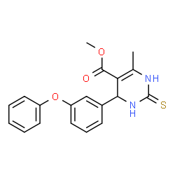 ChemSpider 2D Image | Methyl 6-methyl-4-(3-phenoxyphenyl)-2-thioxo-1,2,3,4-tetrahydro-5-pyrimidinecarboxylate | C19H18N2O3S