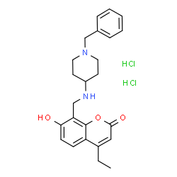 ChemSpider 2D Image | 8-{[(1-Benzyl-4-piperidinyl)amino]methyl}-4-ethyl-7-hydroxy-2H-chromen-2-one dihydrochloride | C24H30Cl2N2O3