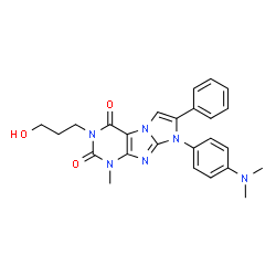ChemSpider 2D Image | 8-[4-(Dimethylamino)phenyl]-3-(3-hydroxypropyl)-1-methyl-7-phenyl-1H-imidazo[2,1-f]purine-2,4(3H,8H)-dione | C25H26N6O3