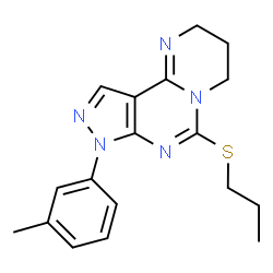 ChemSpider 2D Image | 8-(3-Methylphenyl)-6-(propylsulfanyl)-2,3,4,8-tetrahydropyrazolo[4,3-e]pyrimido[1,2-c]pyrimidine | C18H21N5S
