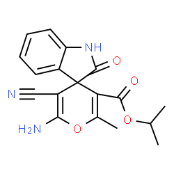 ChemSpider 2D Image | Isopropyl 6'-amino-5'-cyano-2'-methyl-2-oxo-1,2-dihydrospiro[indole-3,4'-pyran]-3'-carboxylate | C18H17N3O4