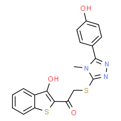 ChemSpider 2D Image | 1-(3-Hydroxy-1-benzothiophen-2-yl)-2-{[5-(4-hydroxyphenyl)-4-methyl-4H-1,2,4-triazol-3-yl]sulfanyl}ethanone | C19H15N3O3S2