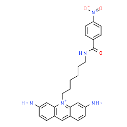 ChemSpider 2D Image | 3,6-Diamino-10-{6-[(4-nitrobenzoyl)amino]hexyl}acridinium | C26H28N5O3