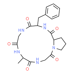 ChemSpider 2D Image | Cyclo(alanylglycylprolylphenylalanylglycyl) | C21H27N5O5