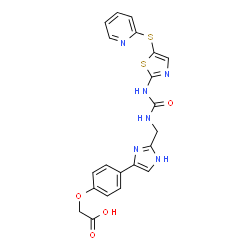 ChemSpider 2D Image | 2-(4-(2-((3-(5-(Pyridin-2-ylthio)thiazol-2-yl)ureido)methyl)-1H-imidazol-4-yl)phenoxy)acetic acid | C21H18N6O4S2