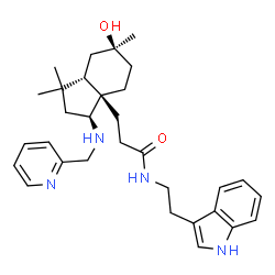 ChemSpider 2D Image | 3-{(3S,3aR,6S,7aS)-6-Hydroxy-1,1,6-trimethyl-3-[(2-pyridinylmethyl)amino]octahydro-3aH-inden-3a-yl}-N-[2-(1H-indol-3-yl)ethyl]propanamide | C31H42N4O2