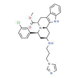 ChemSpider 2D Image | Methyl (2S,4S,6S,12bR)-4-(3-chlorophenyl)-2-{[3-(1H-imidazol-1-yl)propyl]amino}-1,2,3,4,6,7,12,12b-octahydroindolo[2,3-a]quinolizine-6-carboxylate | C29H32ClN5O2